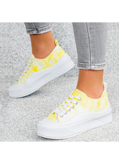 Białe Żółte Sneakersy Hazel / Buty Sportowe