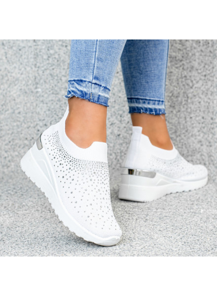 Białe Buty Sportowe Sneakersy Rachel zdobione Cyrkoniami