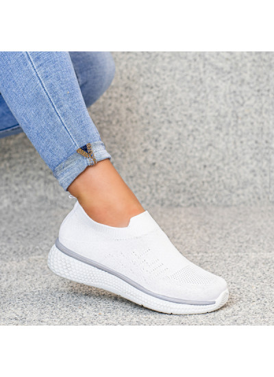 Białe Buty Sportowe Sneakersy Raquel z Lycrą