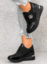 Czarne Buty Sportowe na Koturnie Sneakersy Taida ze Skórzaną Wkładką