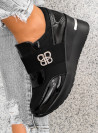 Czarne Buty Sportowe na Koturnie Sneakersy Taida ze Skórzaną Wkładką
