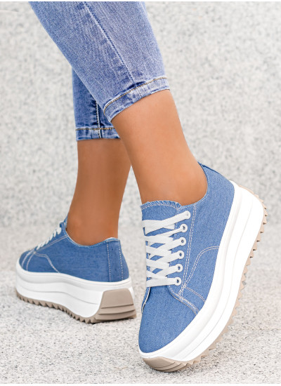 Niebieskie Sneakersy Vicky na Grubej Podeszwie