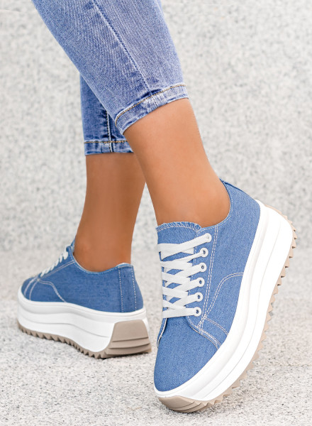 Niebieskie Sneakersy Vicky na Grubej Podeszwie