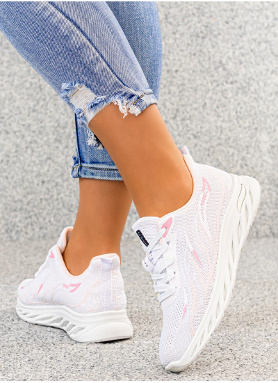 Biało Różowe Sneakersy Judite Buty Sportowe Damskie